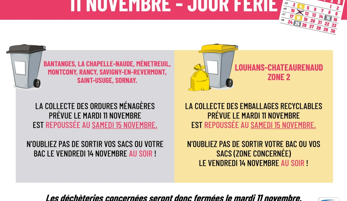 Jour férié 11 novembre : Collecte repoussée